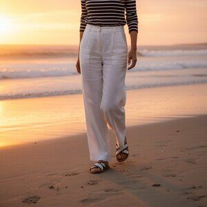 Draper James Women Piper Flat Slide Sandals Size 7 Fabric White and Blue